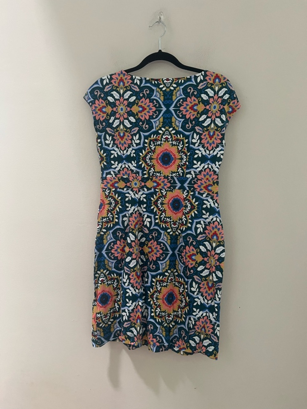 Boden Teal Floral Mosaic Cap-Sleeve Midi Dress - Picture 10 of 13